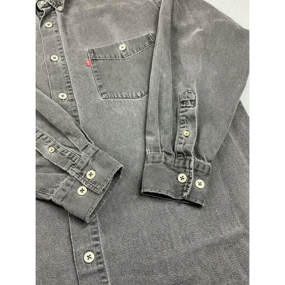 Vintage Levis Shirt‎ Mens Medium Gray Denim Long Sleeve Button Down Heavy Y2K